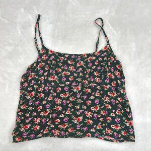 dark green floral print american eagle cropped tank top size S • good preowned c